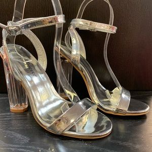 Metallic Silver Single Sole Clear High Heels